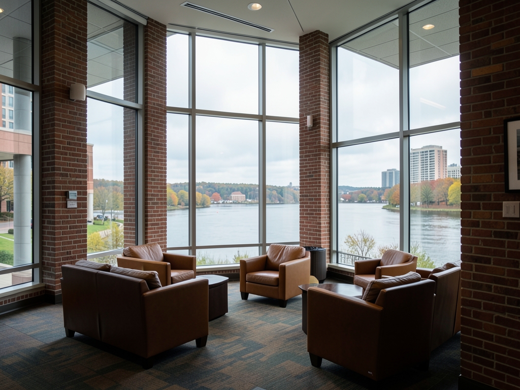 quiet weekday morning downtown Chattanooga modern brick and glass hotel