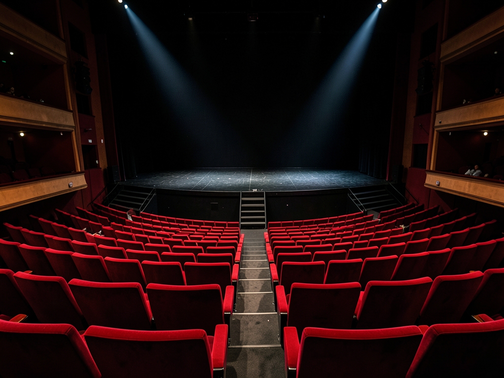 Interior view empty performance hall showing rows plush