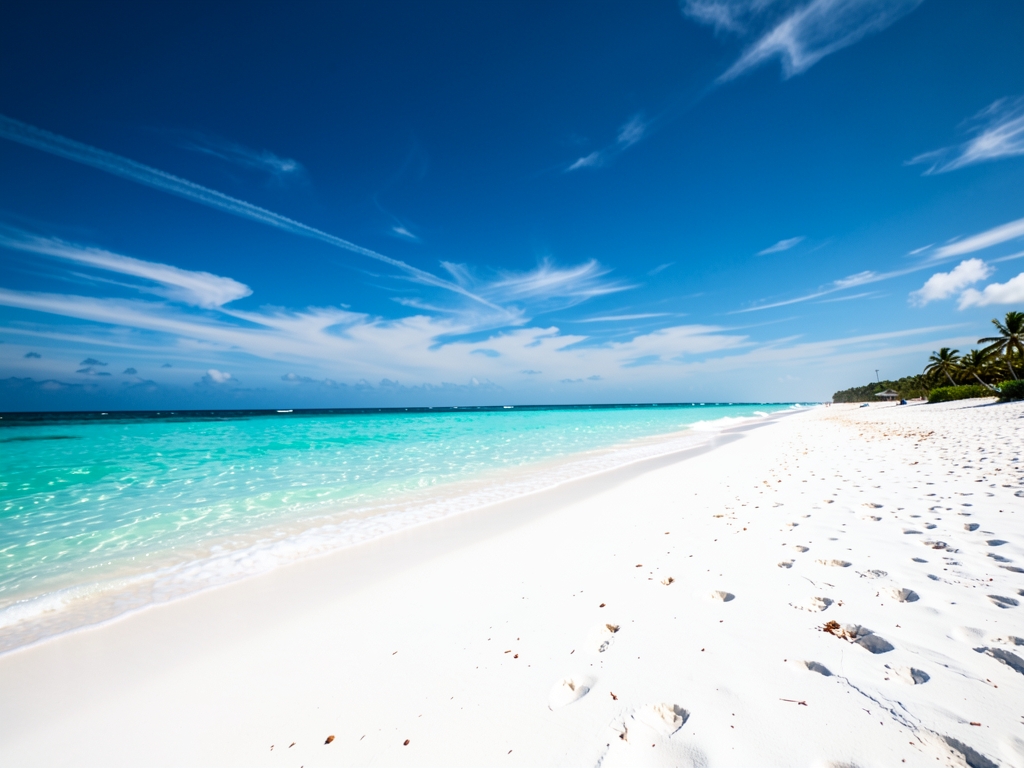 sun drenched Florida beach with white sand turquoise waves