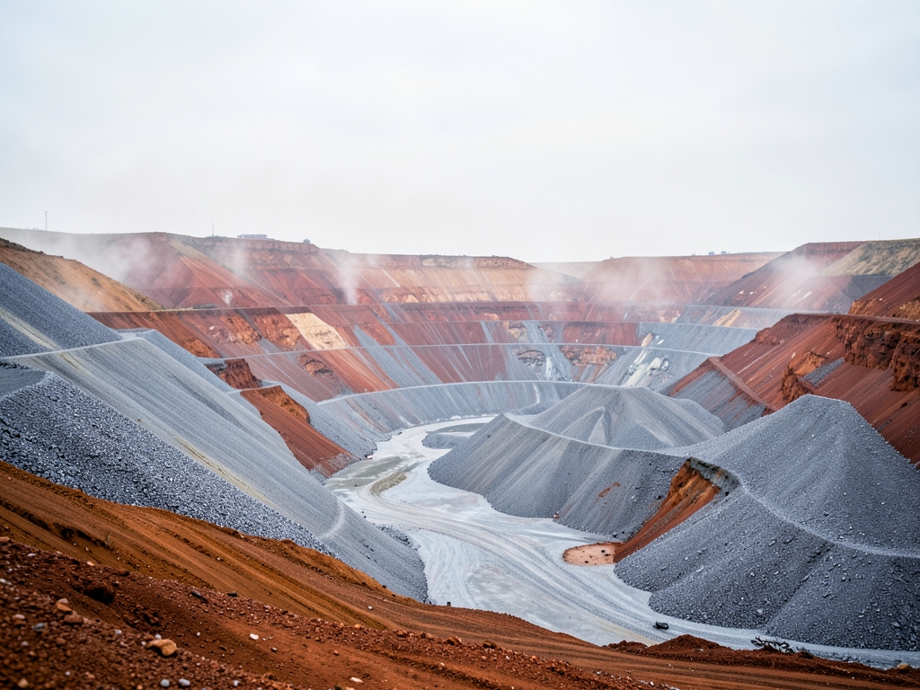 vast open pit mine carved into arid hillsides under