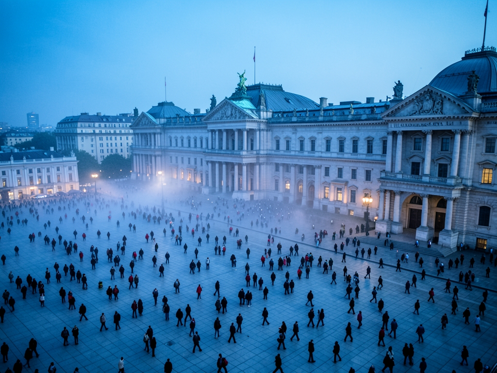 Wide aerial view Independence Square dusk monumental architecture