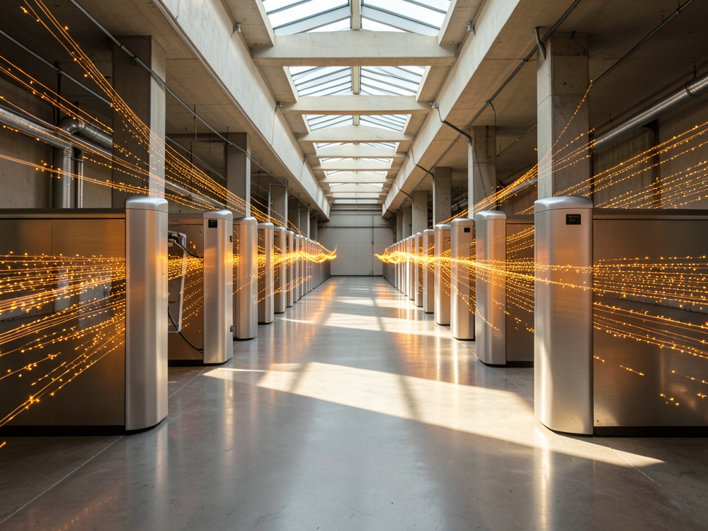 Sunlit industrial corridor with polished concrete floors brushed