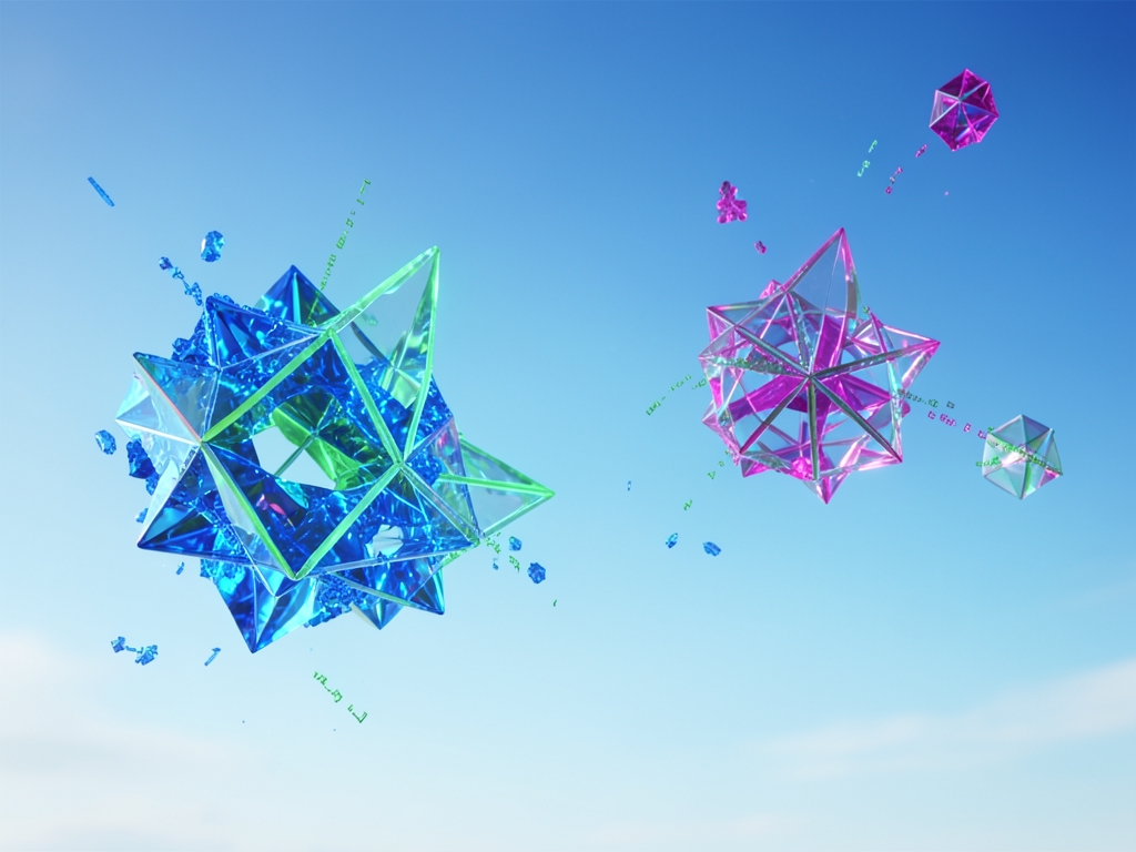 Ethereal digital landscape featuring floating geometric shards code