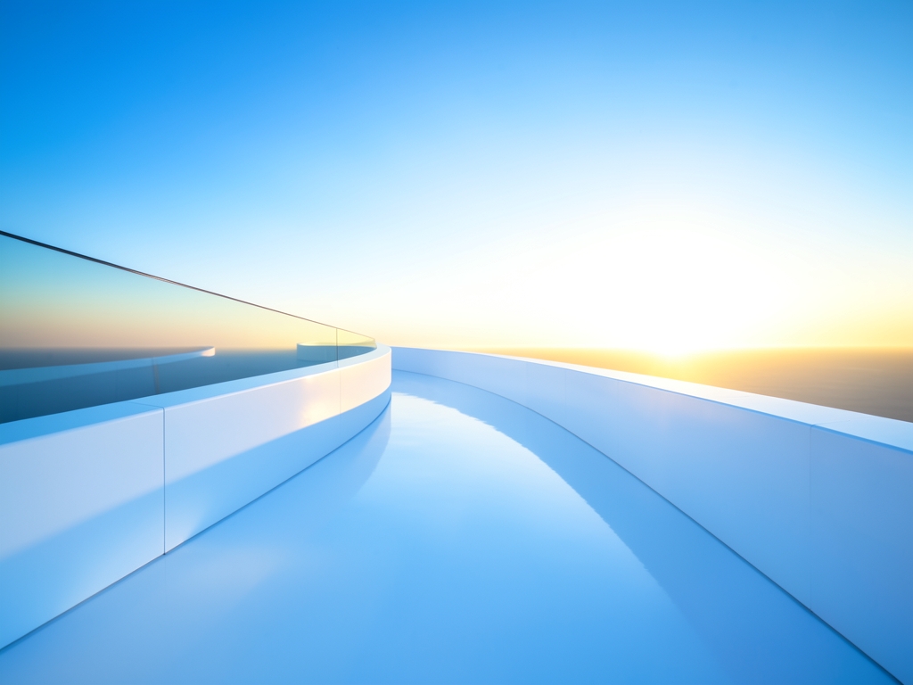 minimalist architectural landscape featuring smooth white pathways that