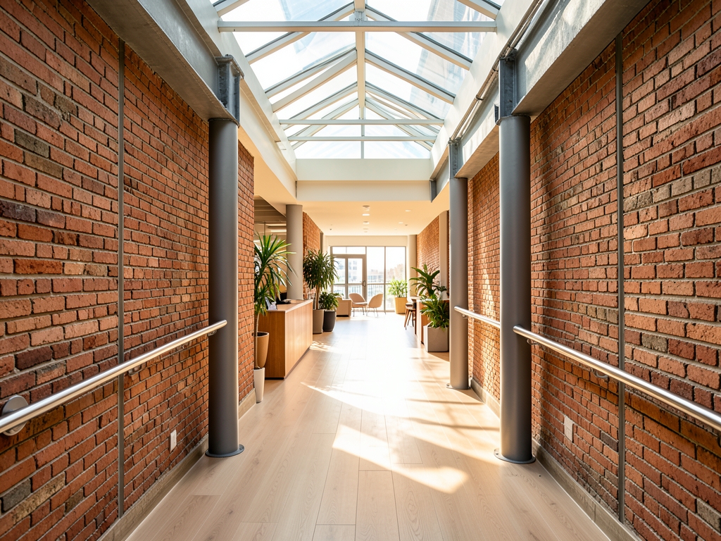 Three office corridors converging into shared support hub