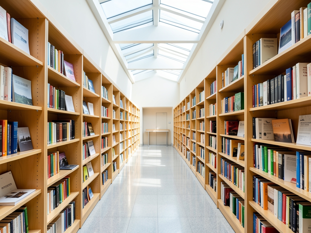 Long bright modern archive hall with neat rows