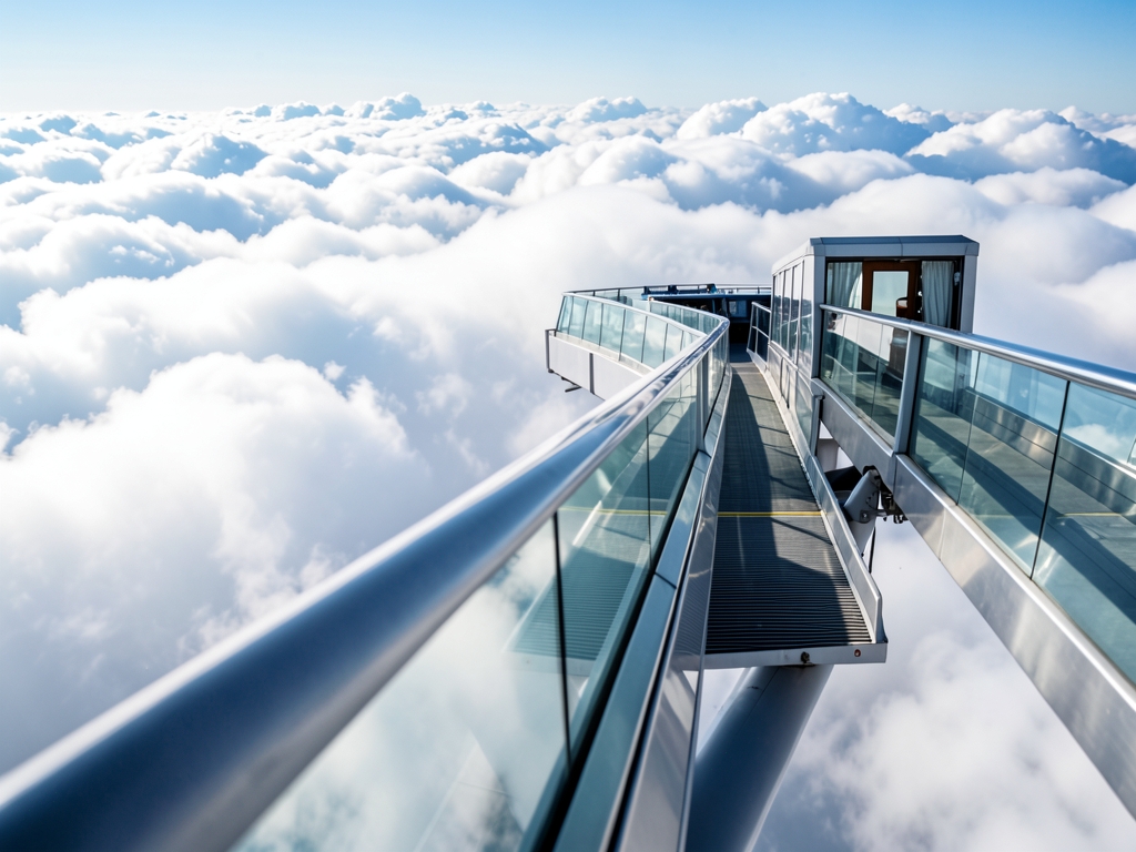 Concrete relevant scene jet bridge over clouds lounge