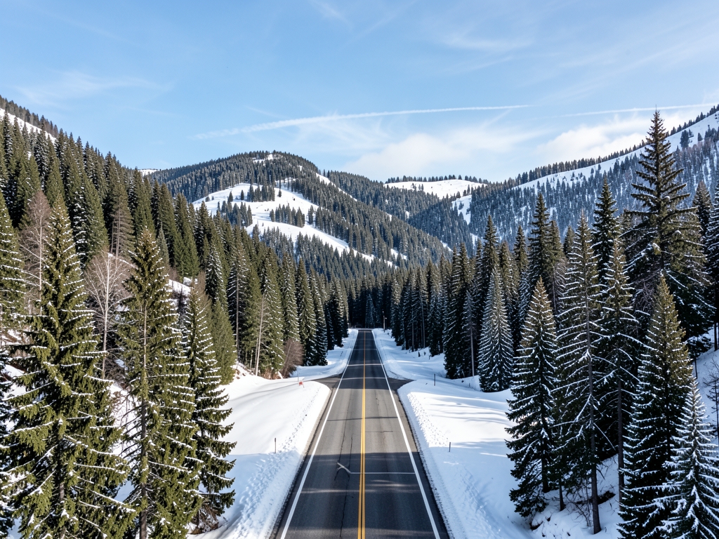 Small mountain airfield runway nestled among pine forests