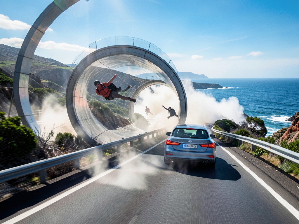 Concrete relevant scene wind tunnel coastal highway