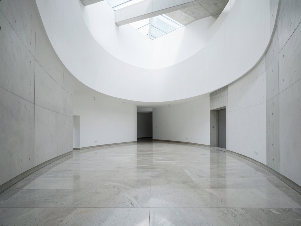 minimalist concrete atrium flooded with soft diffused daylight