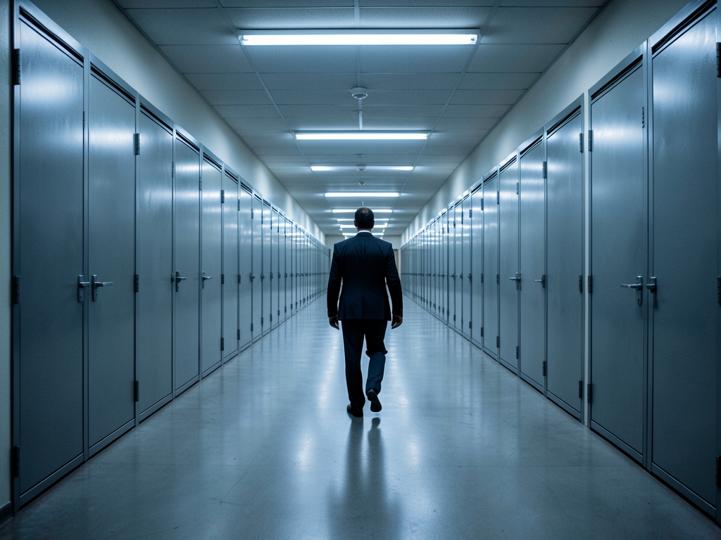 vast sterile government audit hall with endless rows