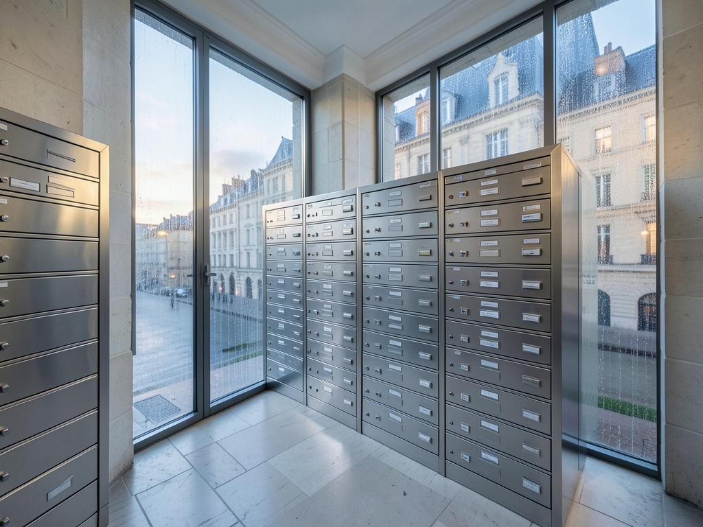 quiet glass walled records archive inside European civic building