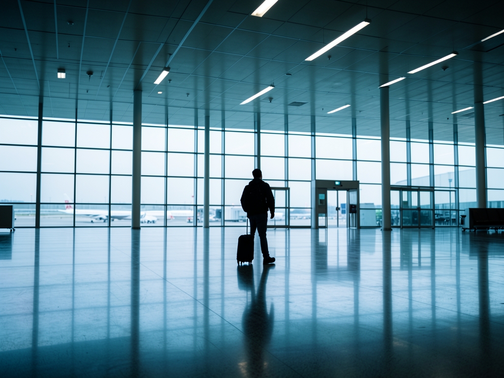 vast empty airport concourse dawn polished concrete floors