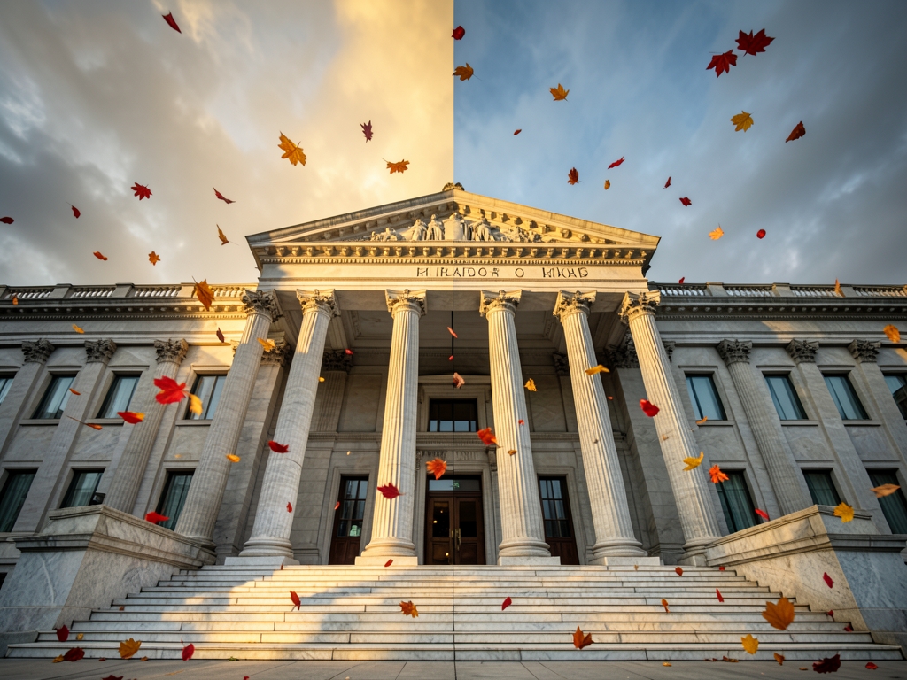 Grand neoclassical courthouse facade with towering stone columns