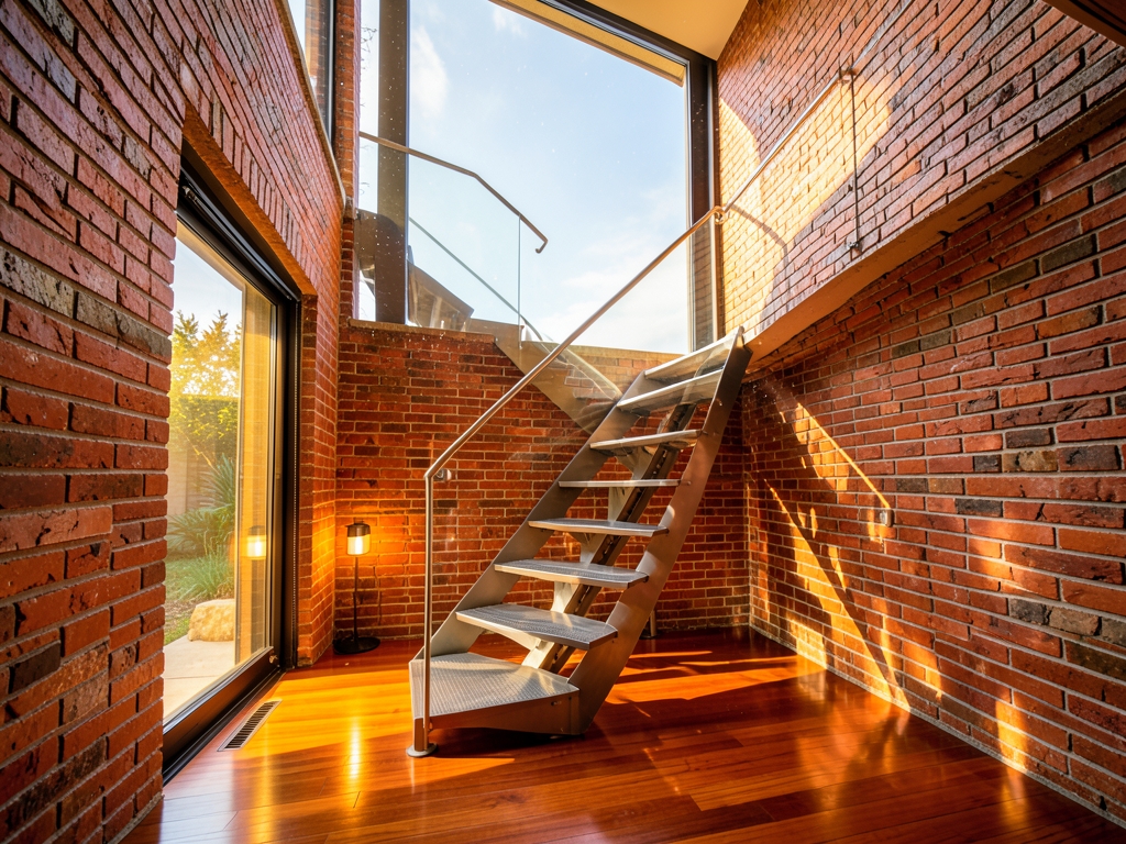 Sunlight streams through open windows modern brick home