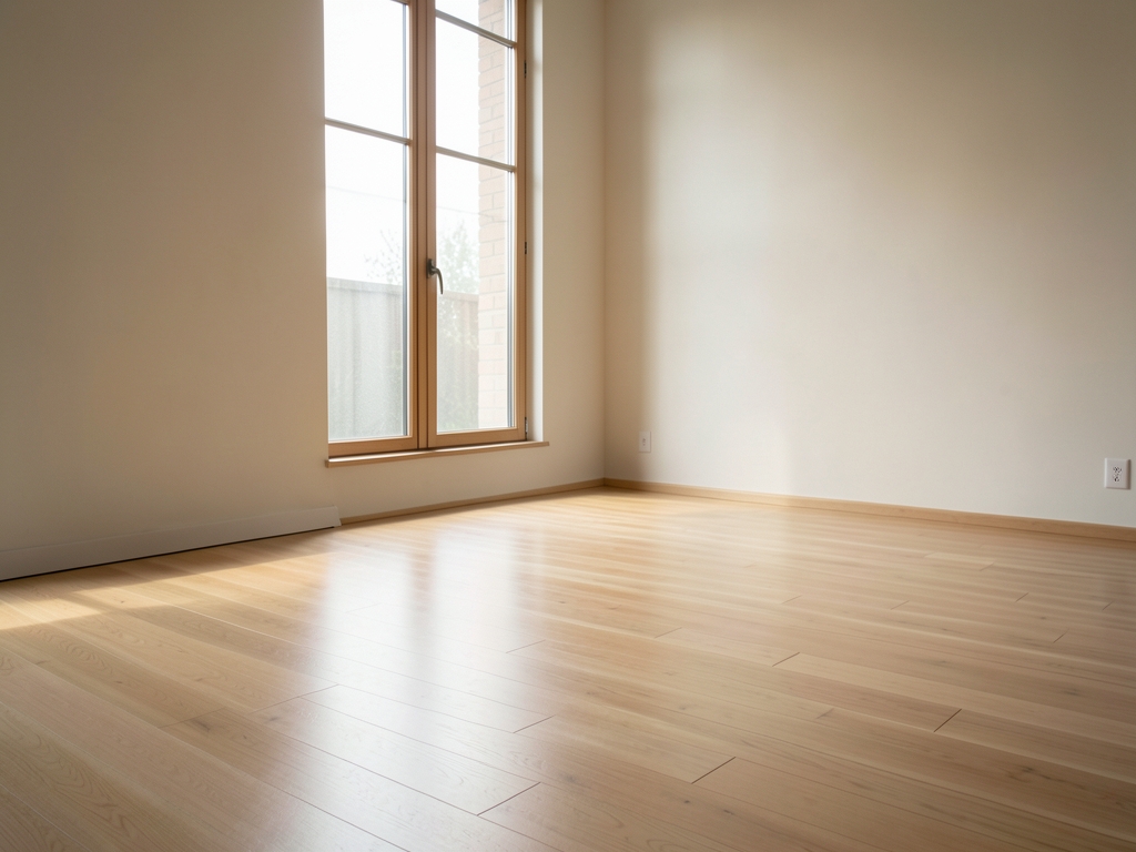 Empty unfurnished living room with pale wooden floors
