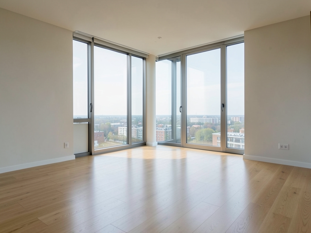 Empty modern apartment living room with bare walls
