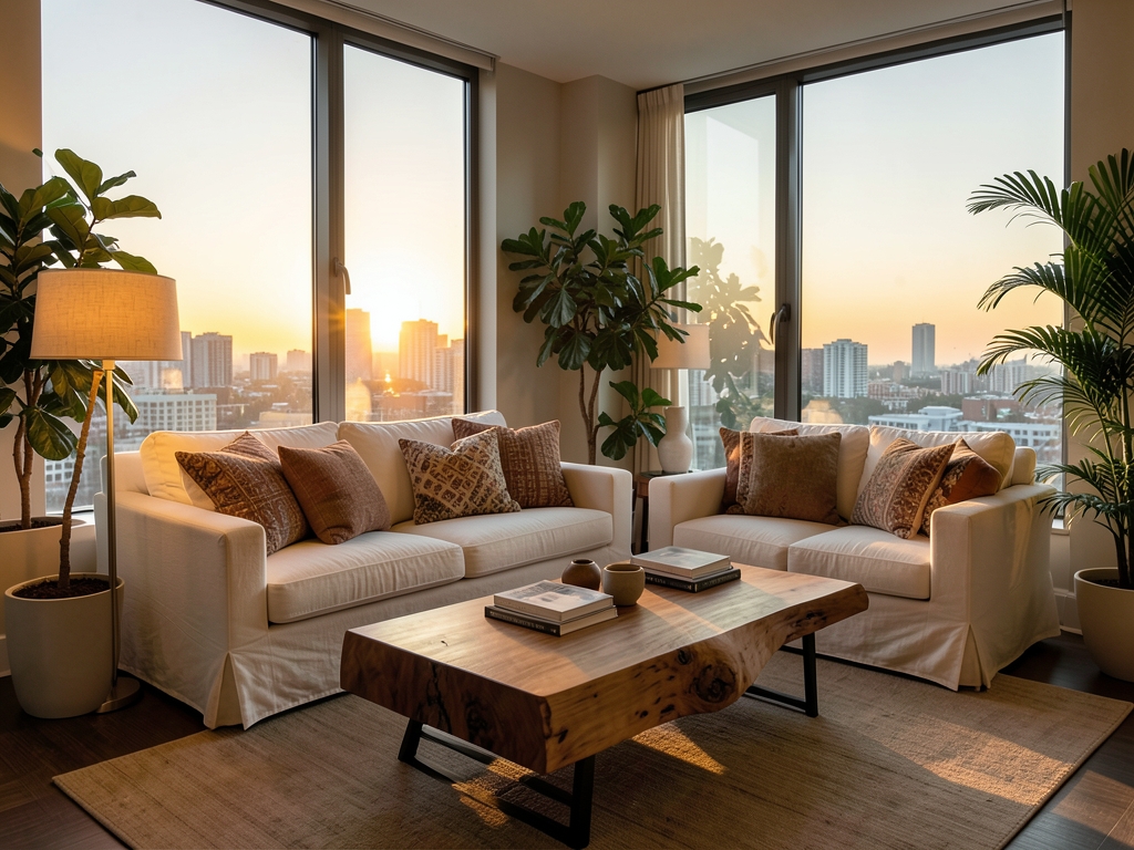 Same modern apartment living room fully furnished with