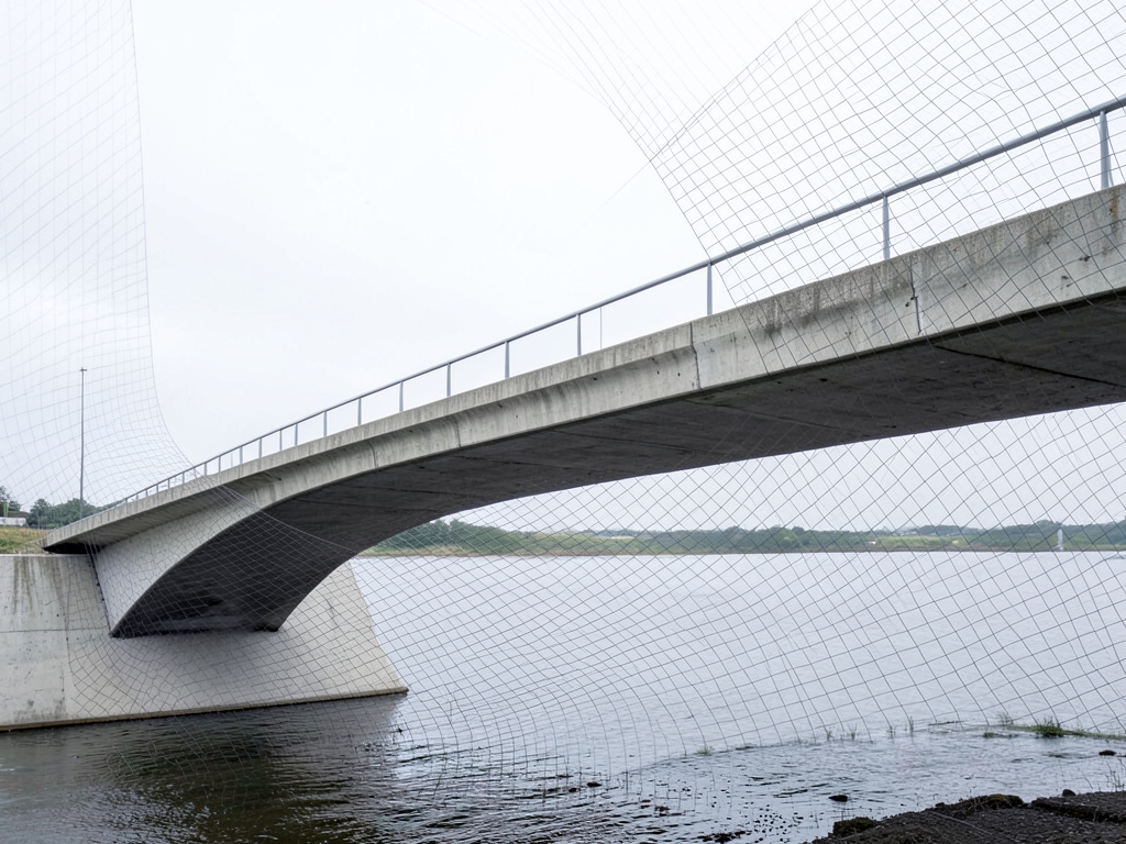 minimalist concrete bridge under pale overcast sky structural