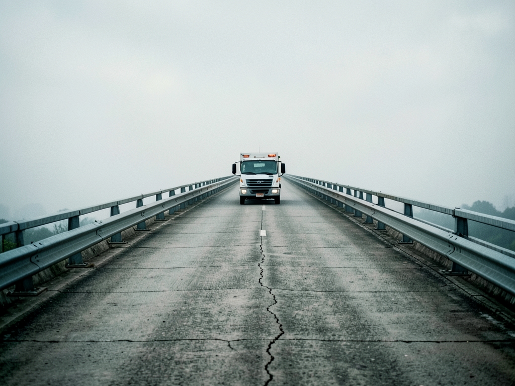 long empty concrete highway overpass stretching into hazy