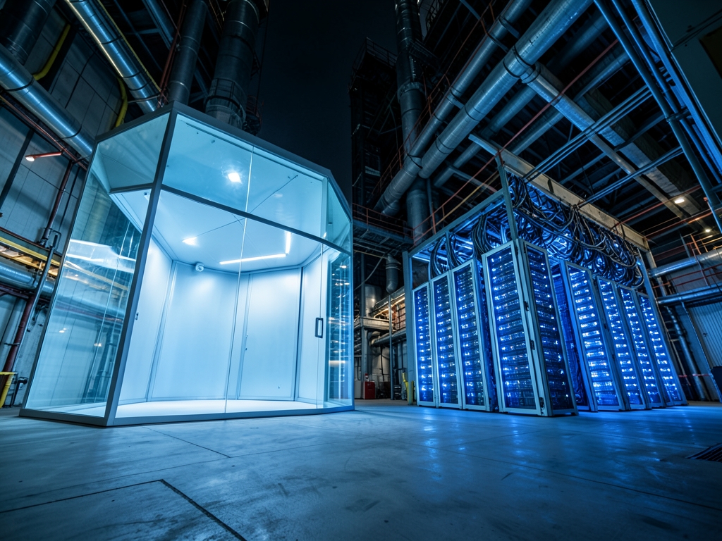 contrasting testing facilities stand side by side vast industrial complex