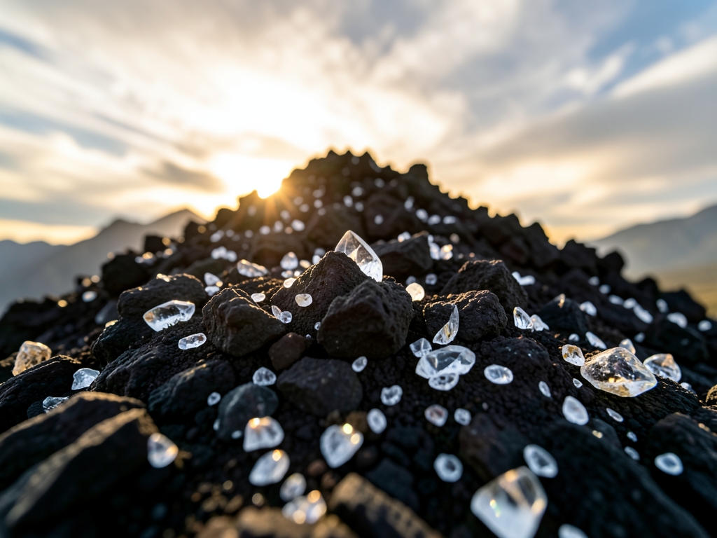 sunlit mountain ridge after storm scattered crystal shards