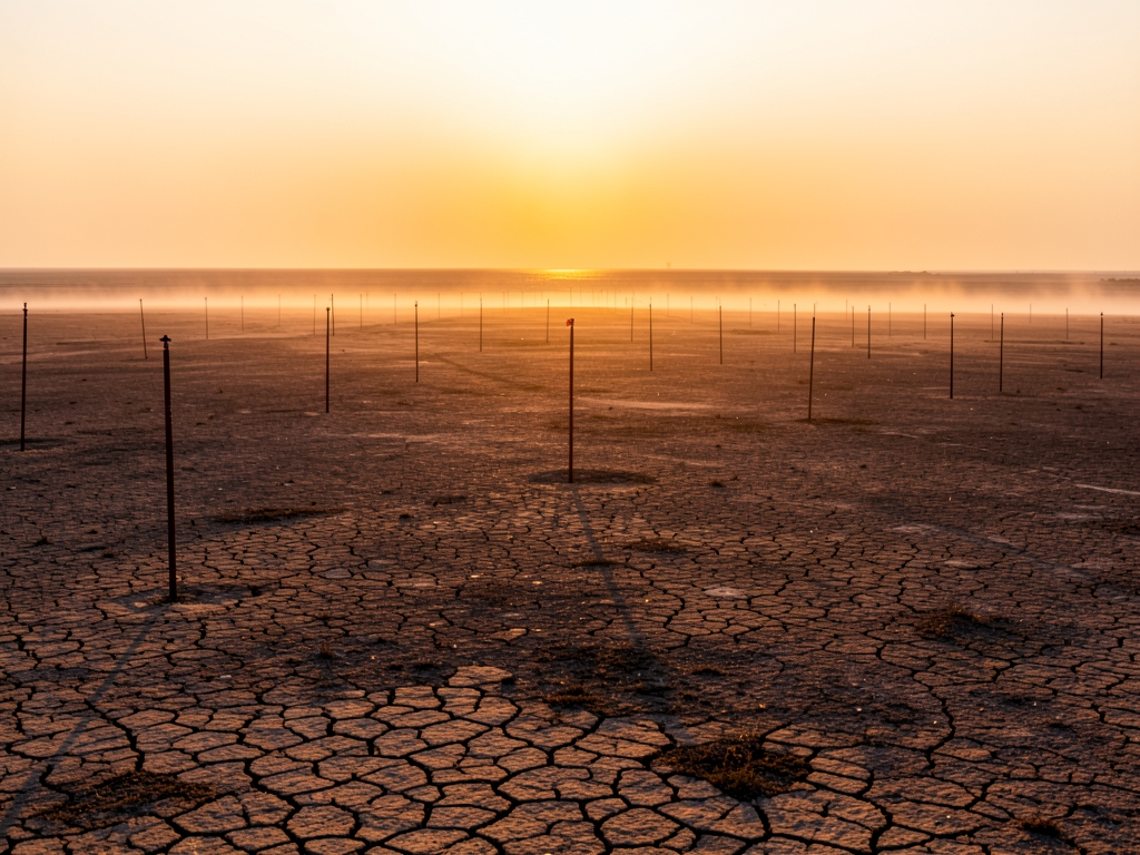 vast arid plateau golden hour faint grid survey