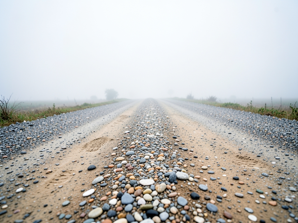 long empty gravel road stretching into soft under
