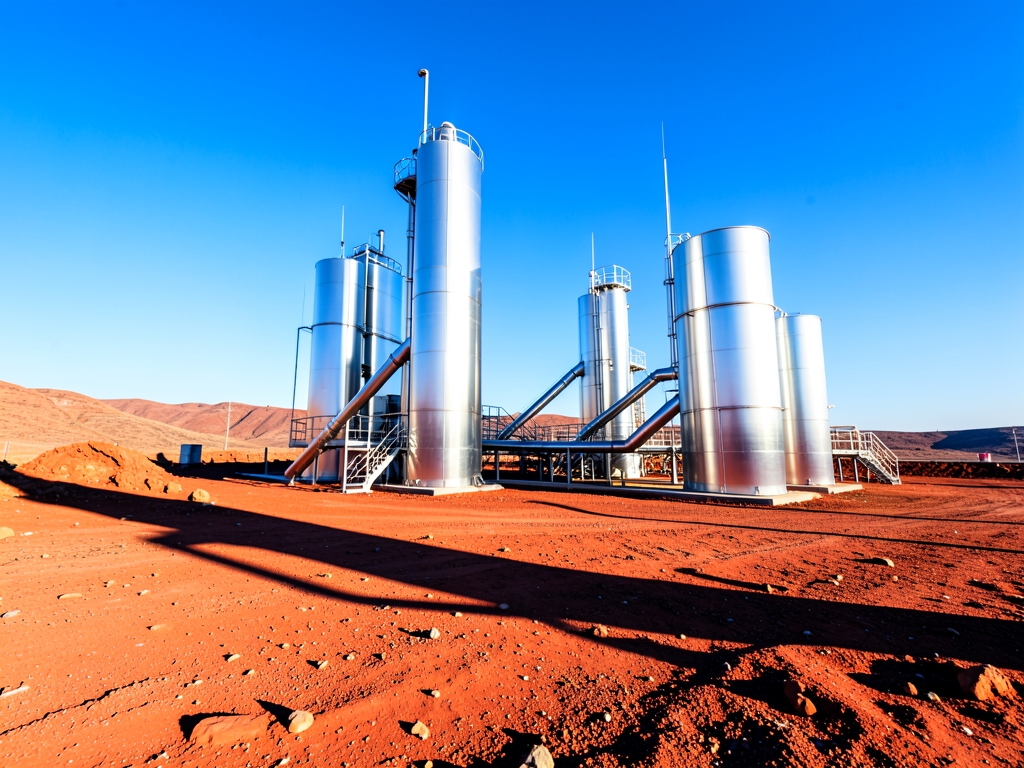 Sun drenched industrial landscape 2026 rare earth processing facility