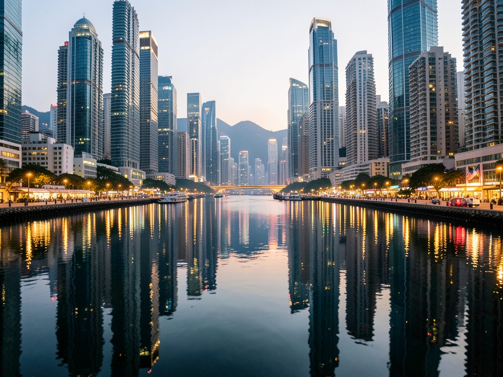 Victoria Harbour waterfront with dense glass high rises under