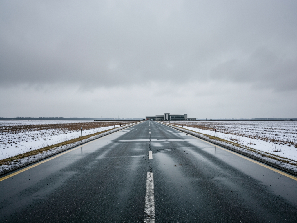 winter pressing gray clouds over flat Midwestern plains