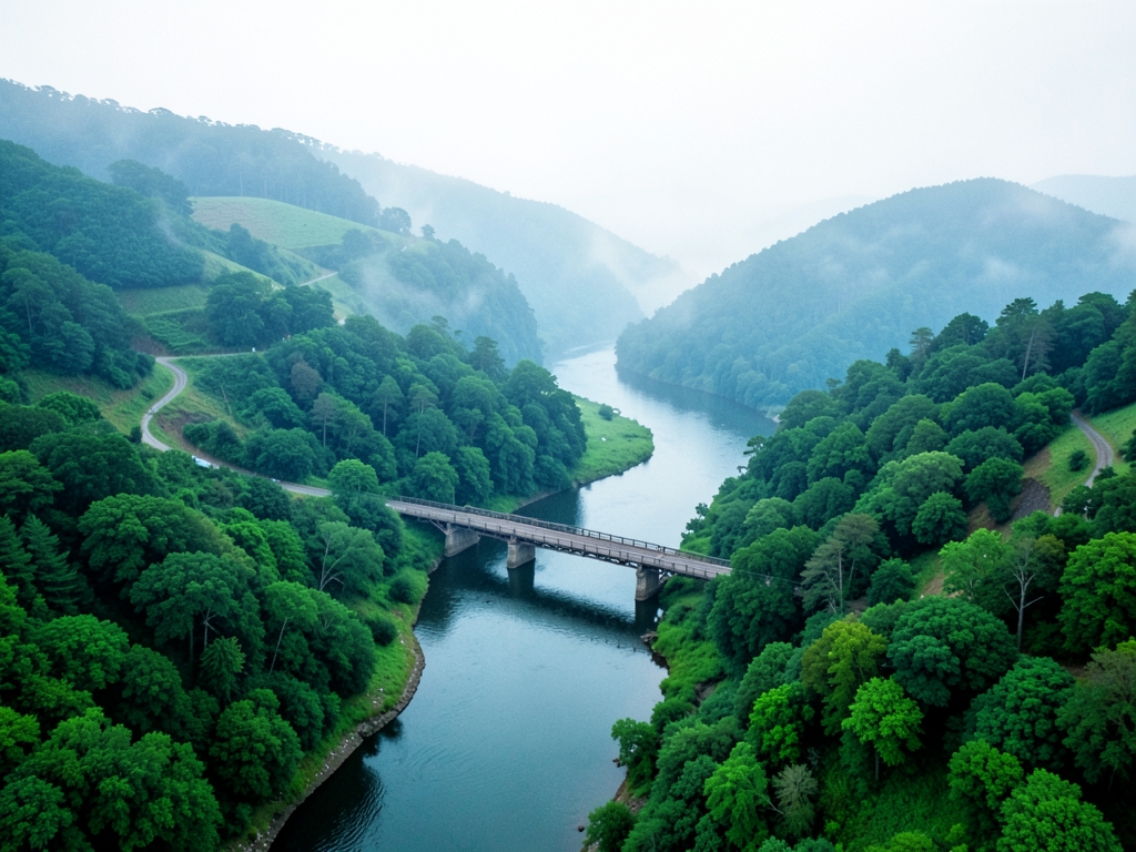 aerial view winding river cutting through green Oregon