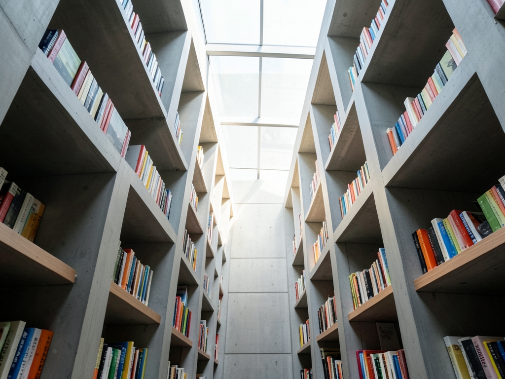 Modern modular concrete library hall with repeating geometric