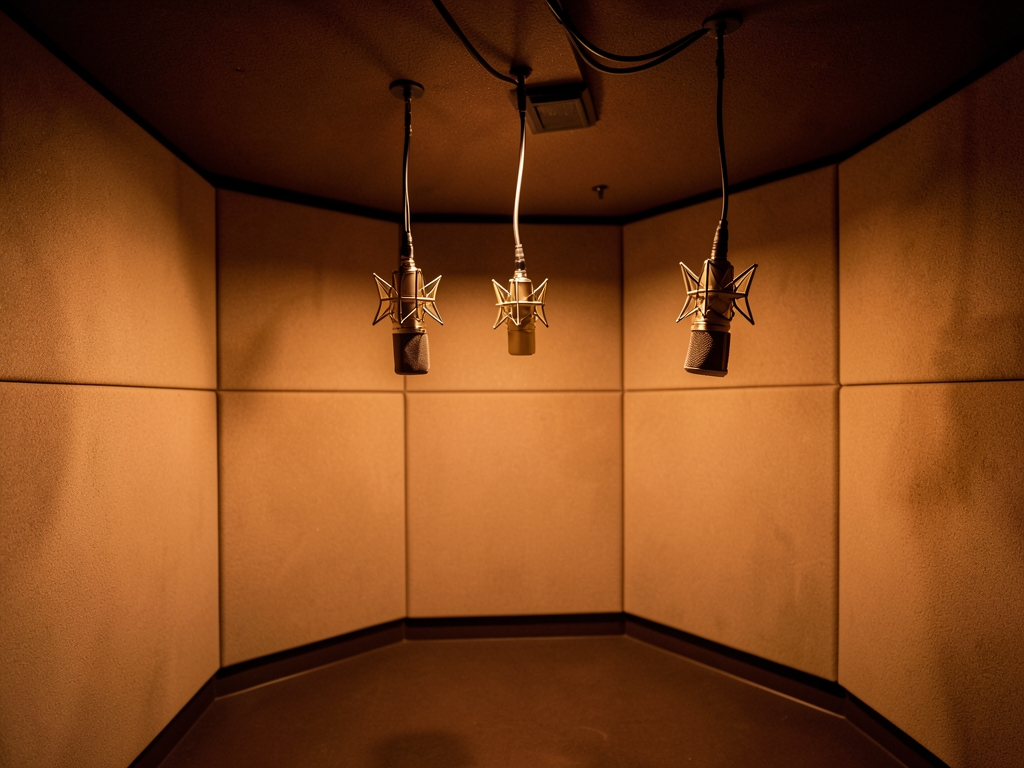 Soundproof recording studio with matte acoustic panels three