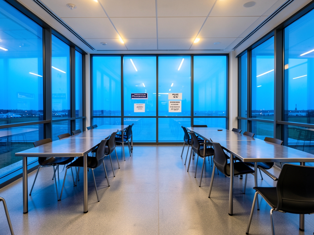Empty modern incident command room with glass walls