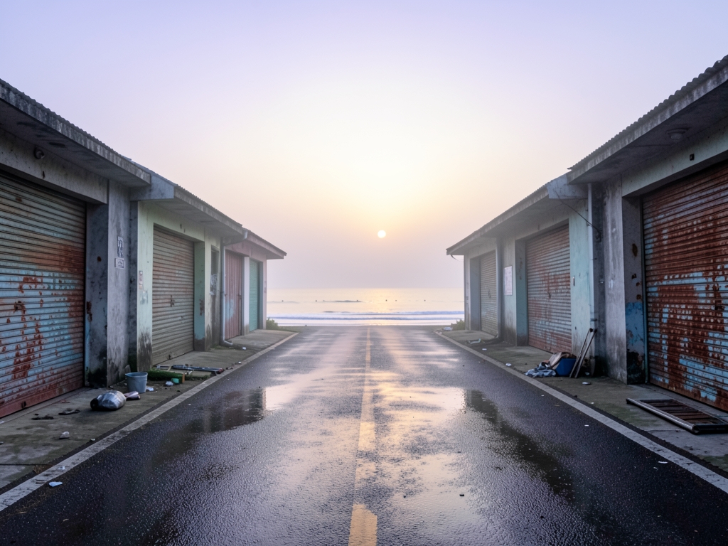 misty Batam coastal road sunrise pastel sky calm