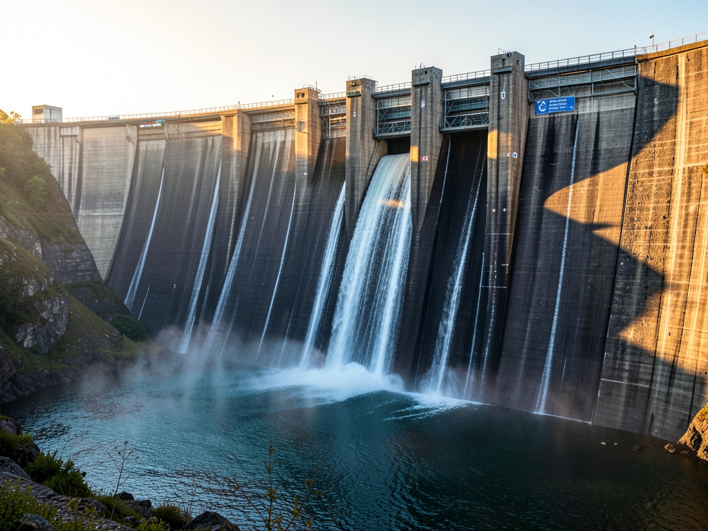 vast concrete with water flowing smoothly over steel