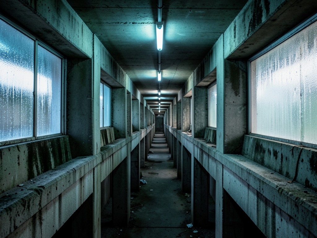 vast concrete labyrinth narrow corridors dead end hallways under