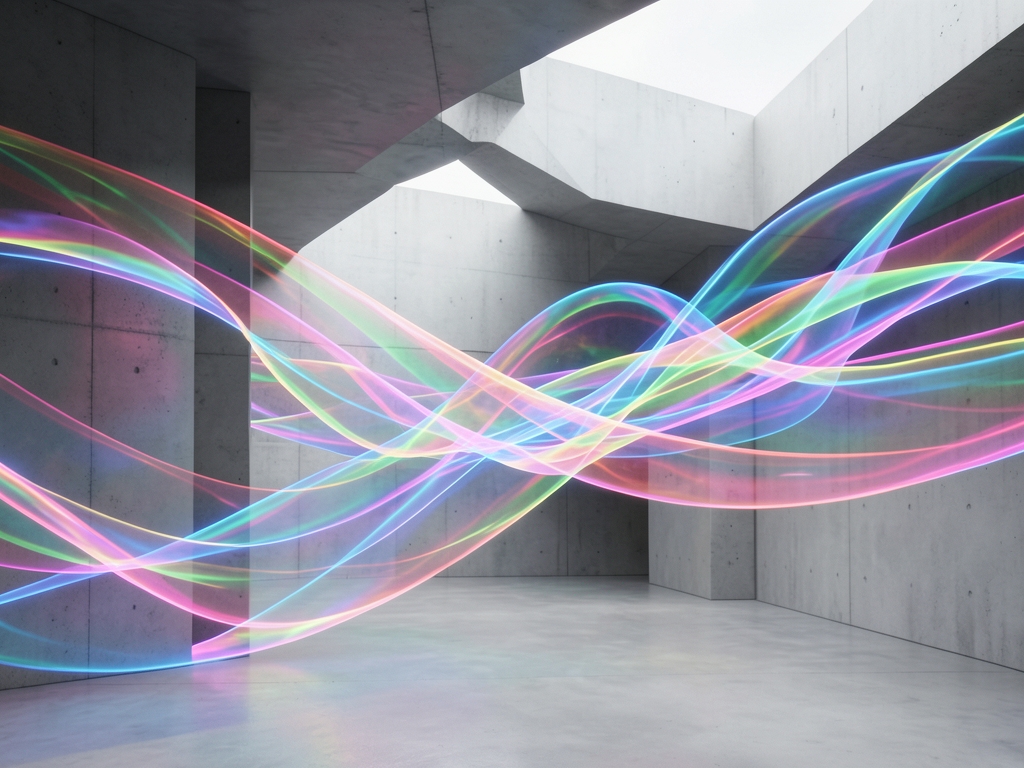 abstract digital landscape flowing data streams rendered translucent