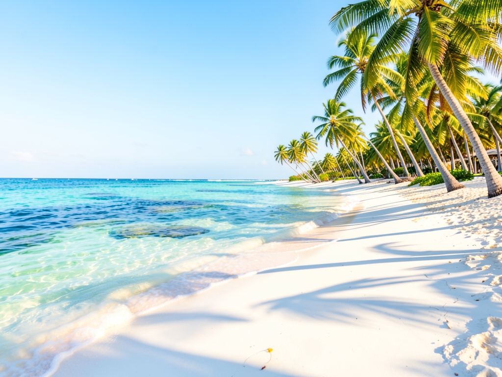 Tropical Aruba shoreline with white sand turquoise water