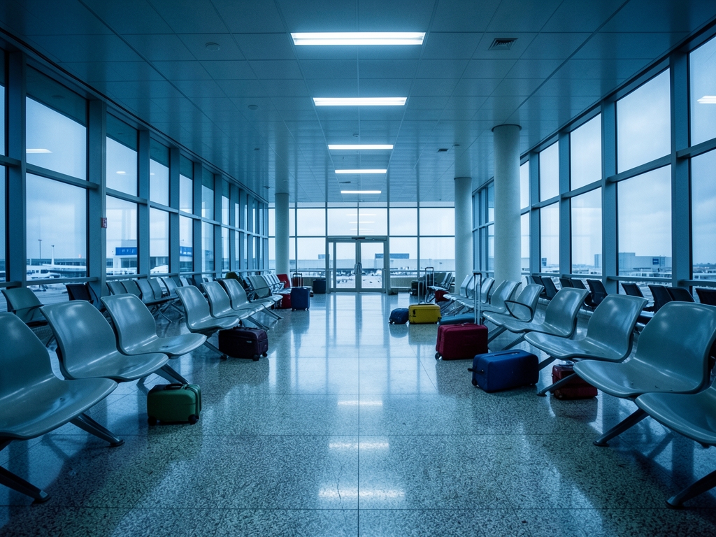 vast terminal departure hall under cool fluorescent light
