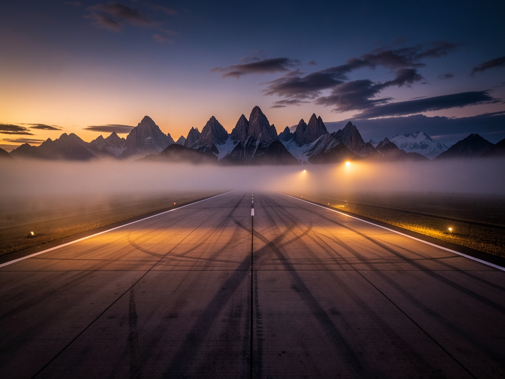 Vast geometric runway stretching toward horizon sharp crystalline