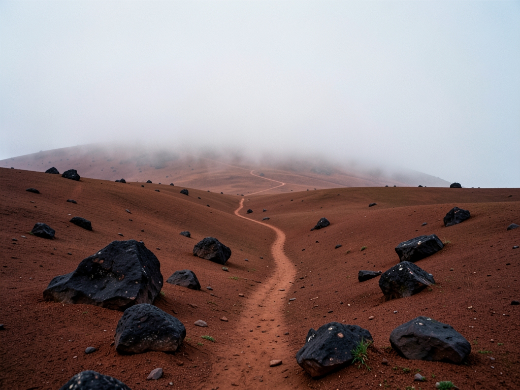 barren undulating plateau covered scattered dark boulders with