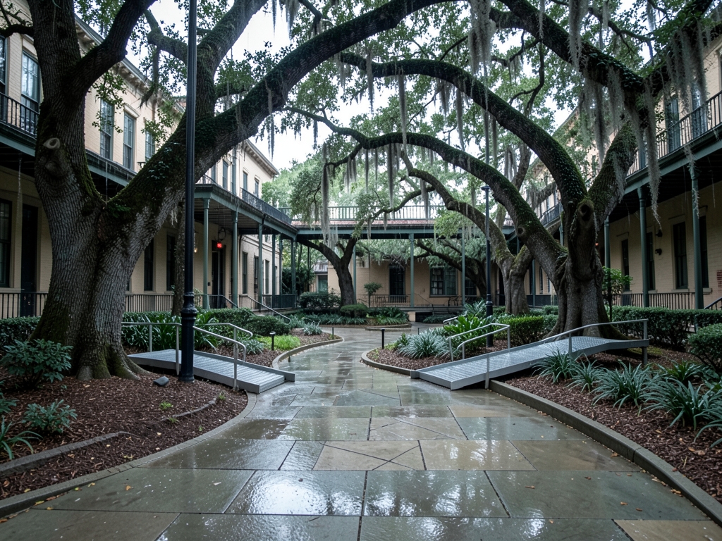 calm accessible courtyard Orleans with smooth stone paths