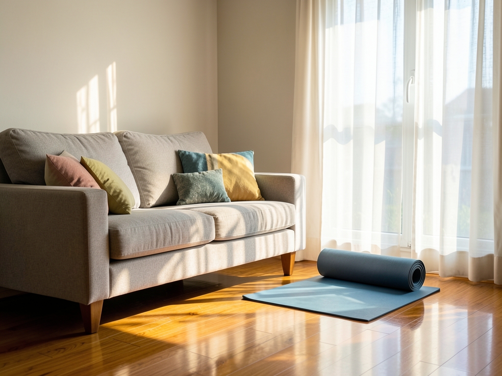 Bright cozy home living room with wooden floor