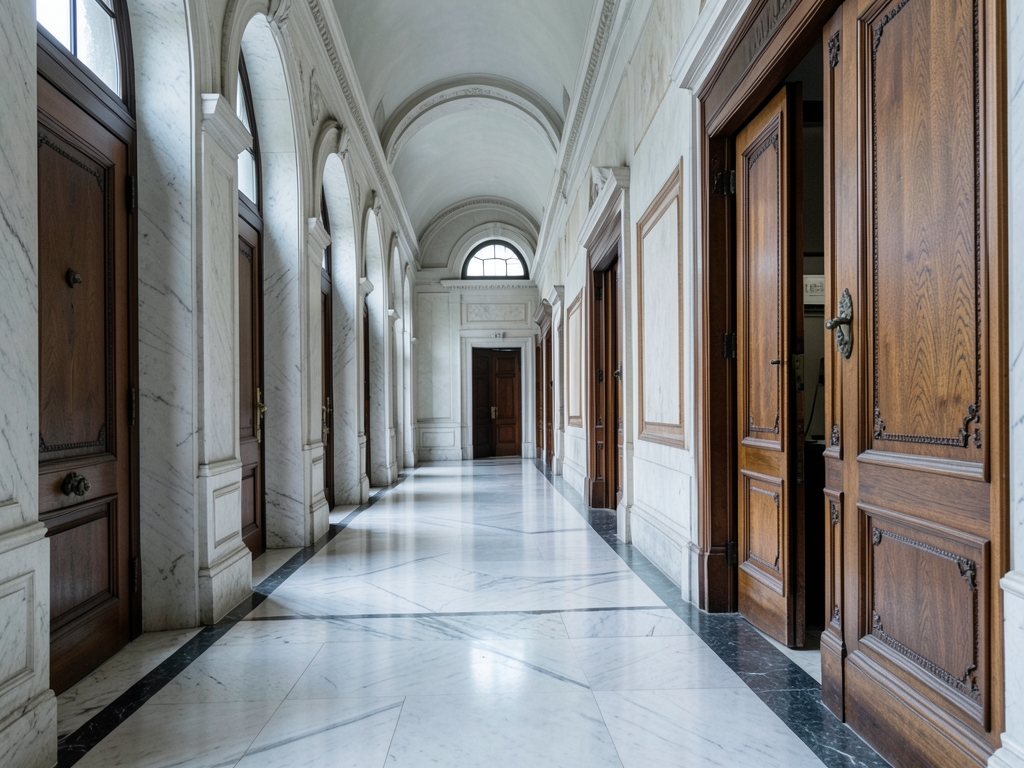 grand European administrative building with long marble corridors