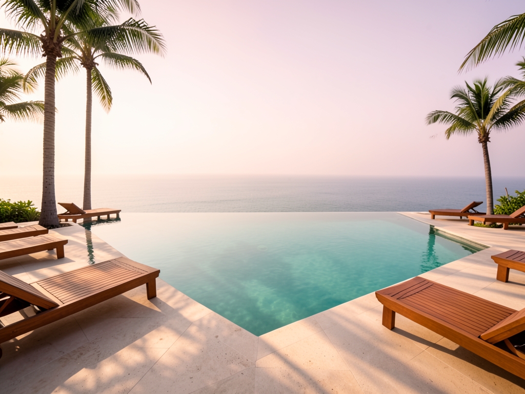 Coastal resort infinity pool dawn still turquoise water