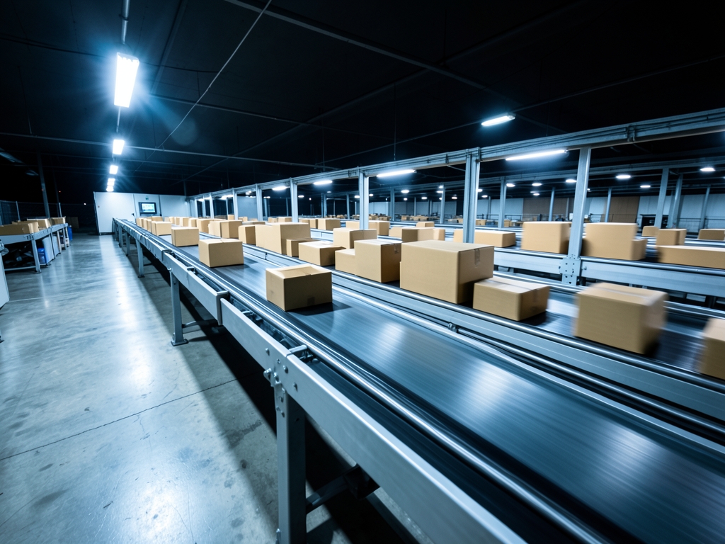 high speed automated sorting facility night long conveyor belts