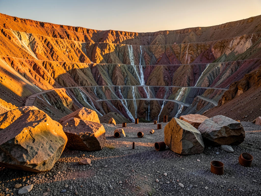 remote open pit mine golden hour earth exposed mineral