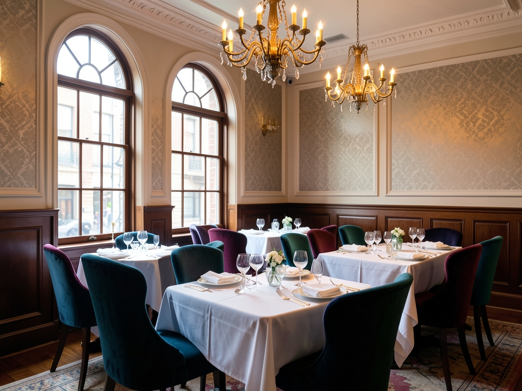 Grand Manhattan private dining salon with arched windows